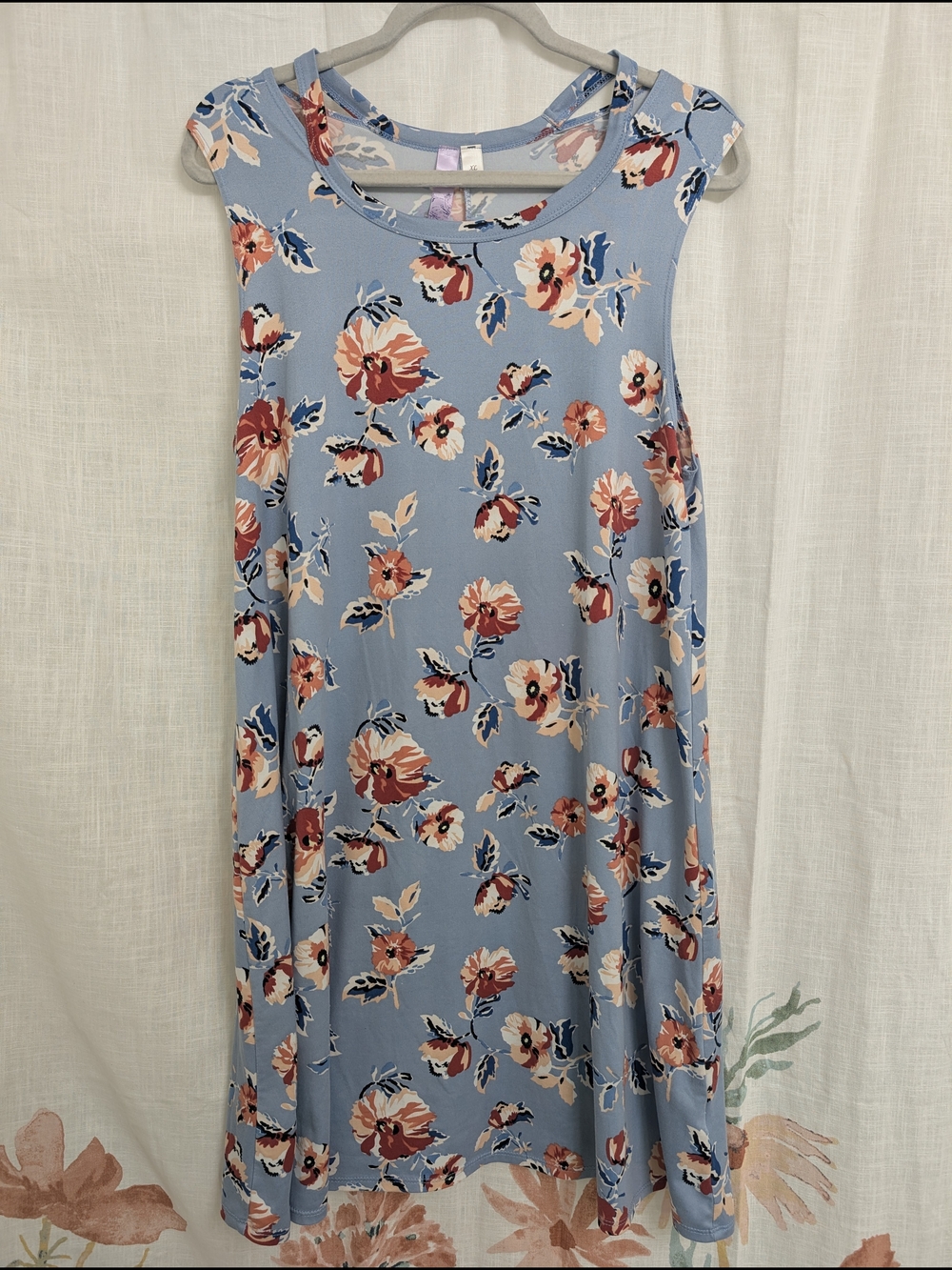 Alya Floral Swing Dress XL Dusty Blue Knit